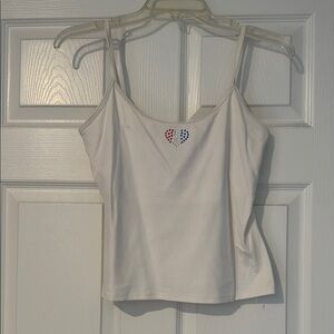 White with Red White and Blue Rhinestone Heart-Embellished Women's Top